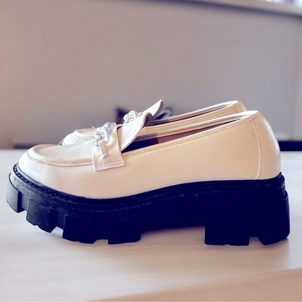 No Boundaries Y2K Ivory Chain Chunky Heel Platform Oxfords Loafers Size 8 - Picture 4 of 8